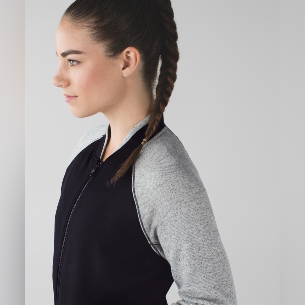 Lululemon Var-city Bomber Full Zip Jacket Sz 4 Black/Heathered Black - Picture 3 of 7